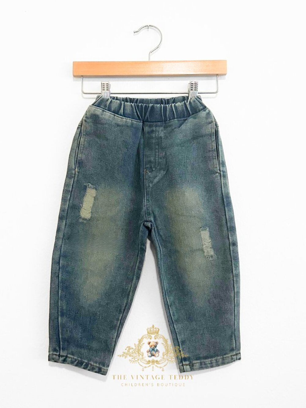 NWT Cute Boys Jeans Straight Leg Pants Relaxed Fit Distressed Denim Dark Blue 2T - Picture 2 of 3
